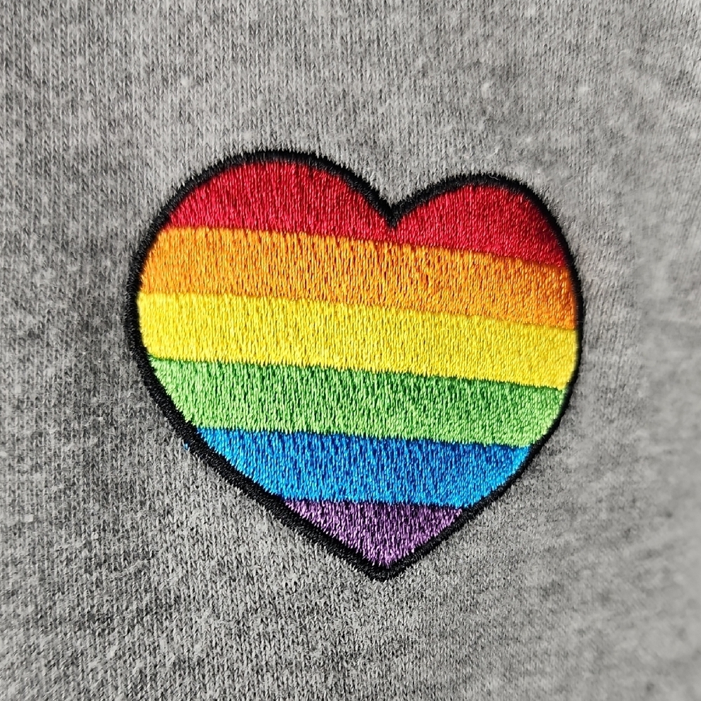 HOT TOPIC | LGBTQIA+ Pride Rainbow Heart Embroidered Cropped Hoodie Gray | M L - Picture 2 of 9